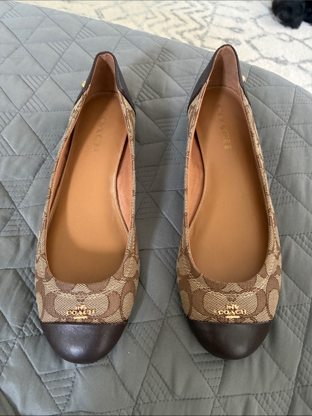 COACH Brown Monogram Canvas Ballet Flats with Dark Brown Cap Toe